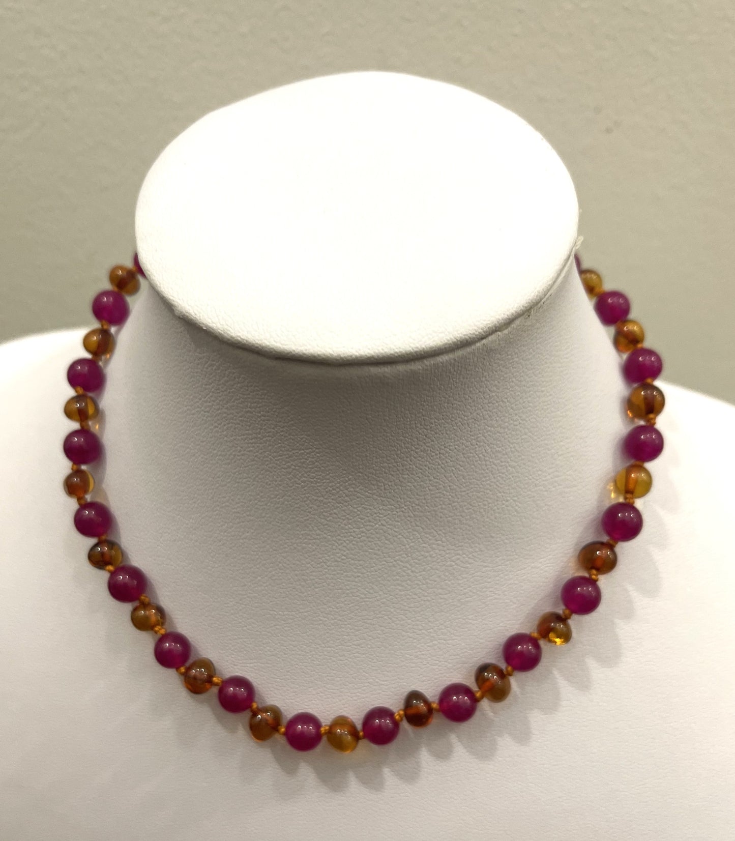 Amber baby necklace cognac agate gemstone 32cm
